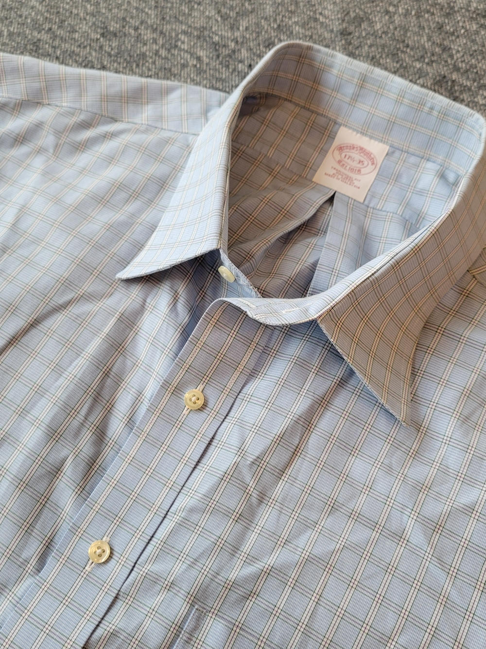 Brooks Brothers Shirt Men's 17.5 35 Blue Plaid Non Iron Button Up Regent Trad